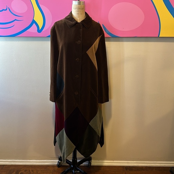 Moschino Couture Brown Patchwork Harlequin Velvet Coat - Picture 2 of 16